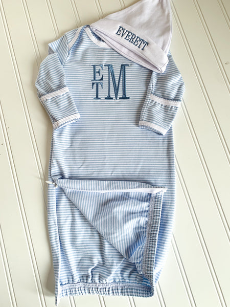 Blue & White Stripe Baby Gown